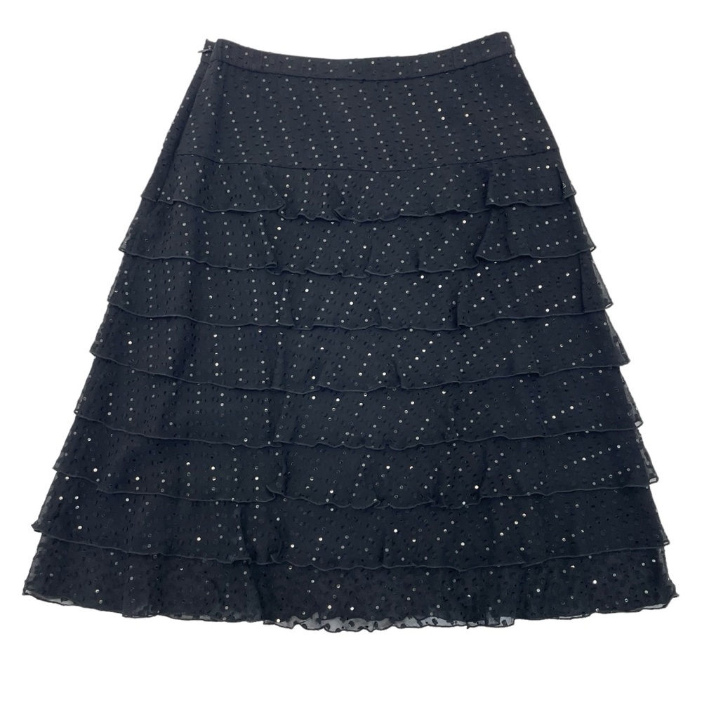 St. John Evening Sequined Silk Tiered Skirt 4 Black - Picture 3 of 12